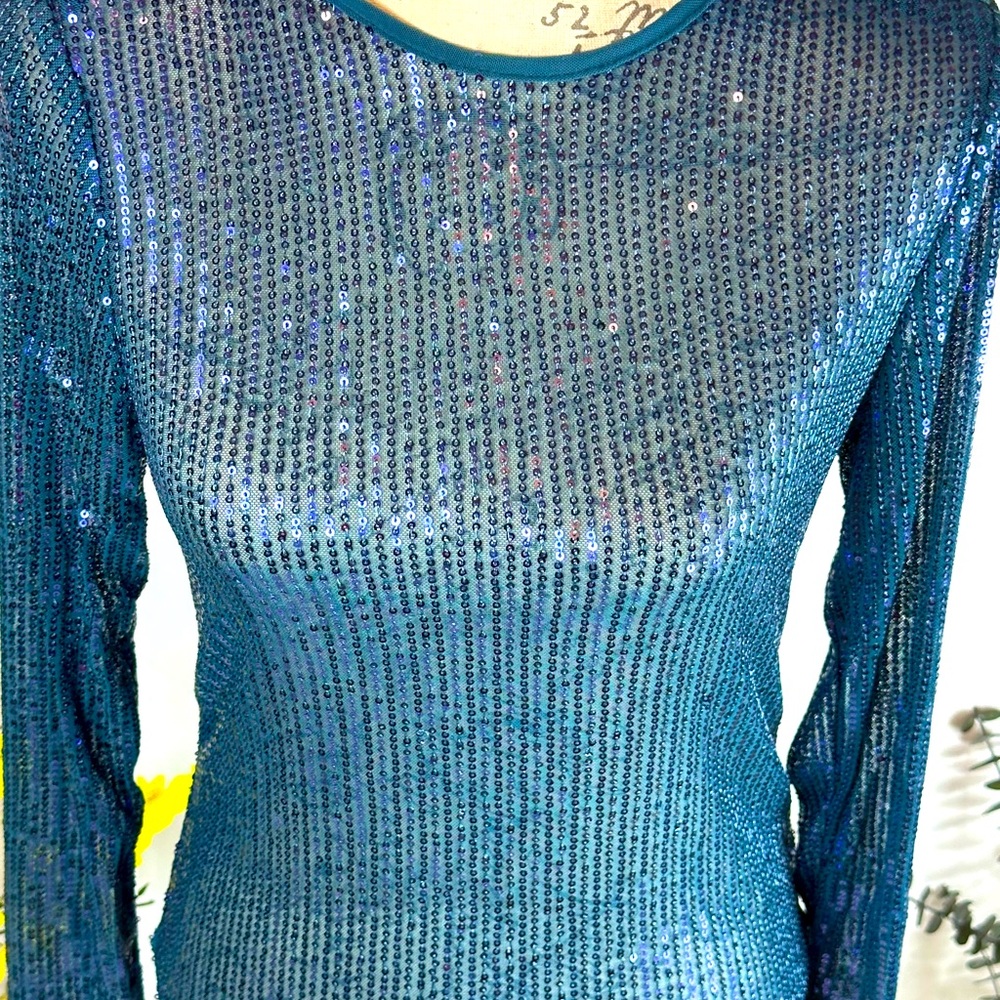 Free People Unapologetic Sequin Long Sleeve Varsity Navy Multiple Sizes - Picture 8 of 8